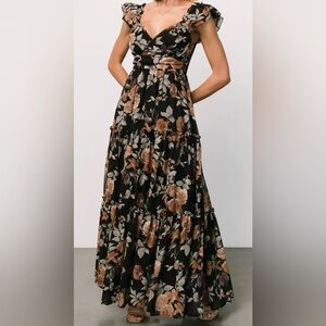 Baltic Born Black Maxi Dress with Brown Floral Print